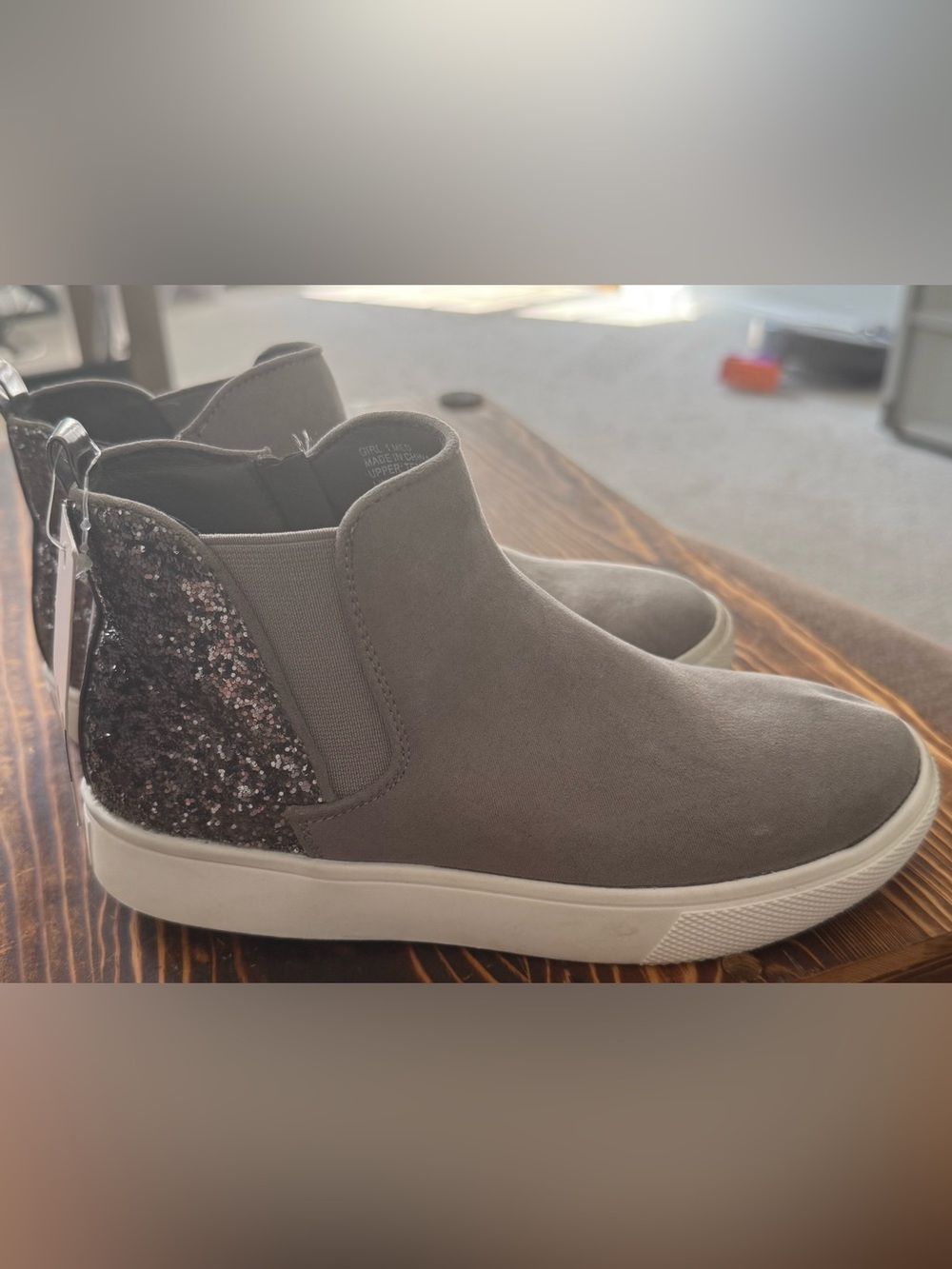 SO Grey Slip-On Ankle Booties with Glitter Heel